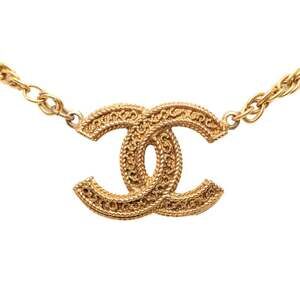 CHANEL Authentic Vintage Gold Logo Necklace